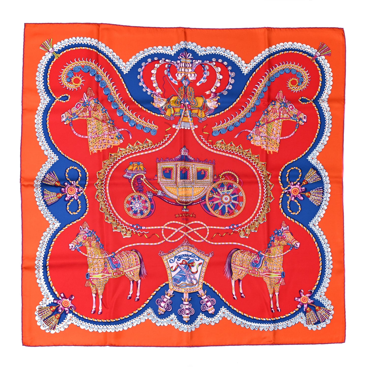 Silk Paperoles Scarf 90 Rouge Orange Bleu Dur