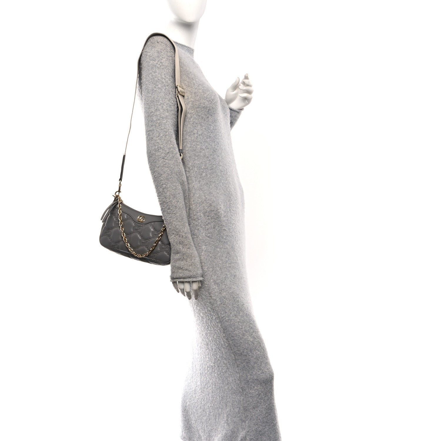 Gucci Calfskin GG Matelasse Chain Handbag Dusty Grey Natural 2 of 10