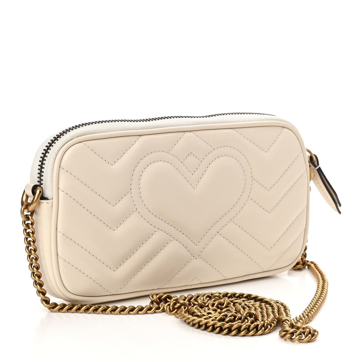 Calfskin Matelasse Mini GG Marmont Chain Crossbody Bag White