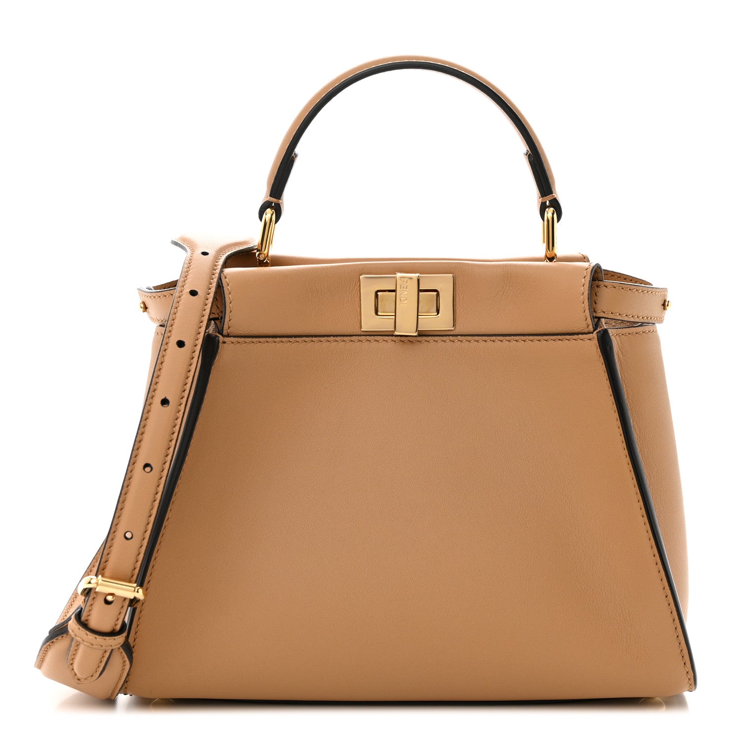 Fendi Vitello Seta Canvas FF Embroidered Mini Peekaboo Iconic Satchel Miele Scuro Poudre 1 of 10
