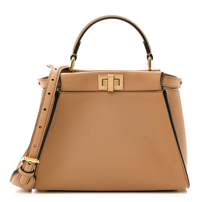 Fendi Vitello Seta Canvas FF Embroidered Mini Peekaboo Iconic Satchel Miele Scuro Poudre 1 of 10