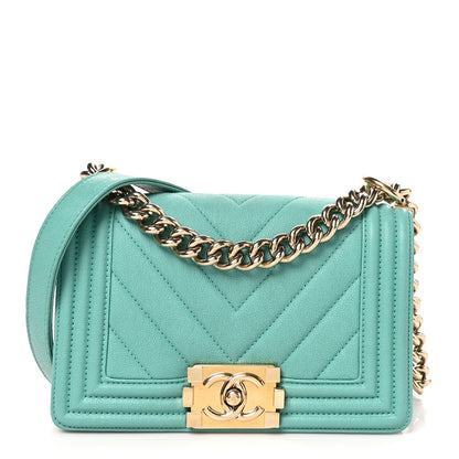 Chanel Caviar Chevron Quilted Small Boy Flap Green 1 of 10