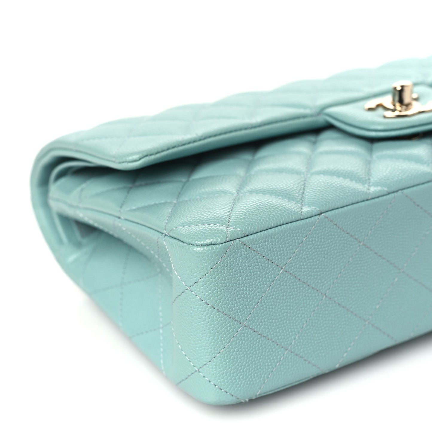 Caviar Quilted Medium Double Flap Light Blue
