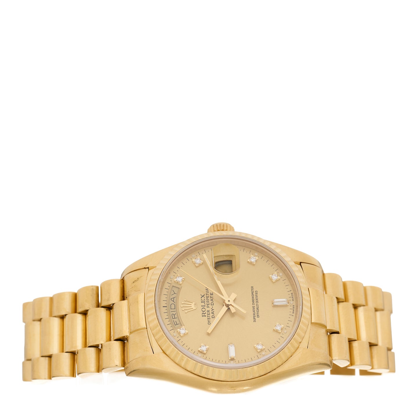 18K Yellow Gold Diamond 36mm Oyster Perpetual Day-Date President Watch Champagne 18038