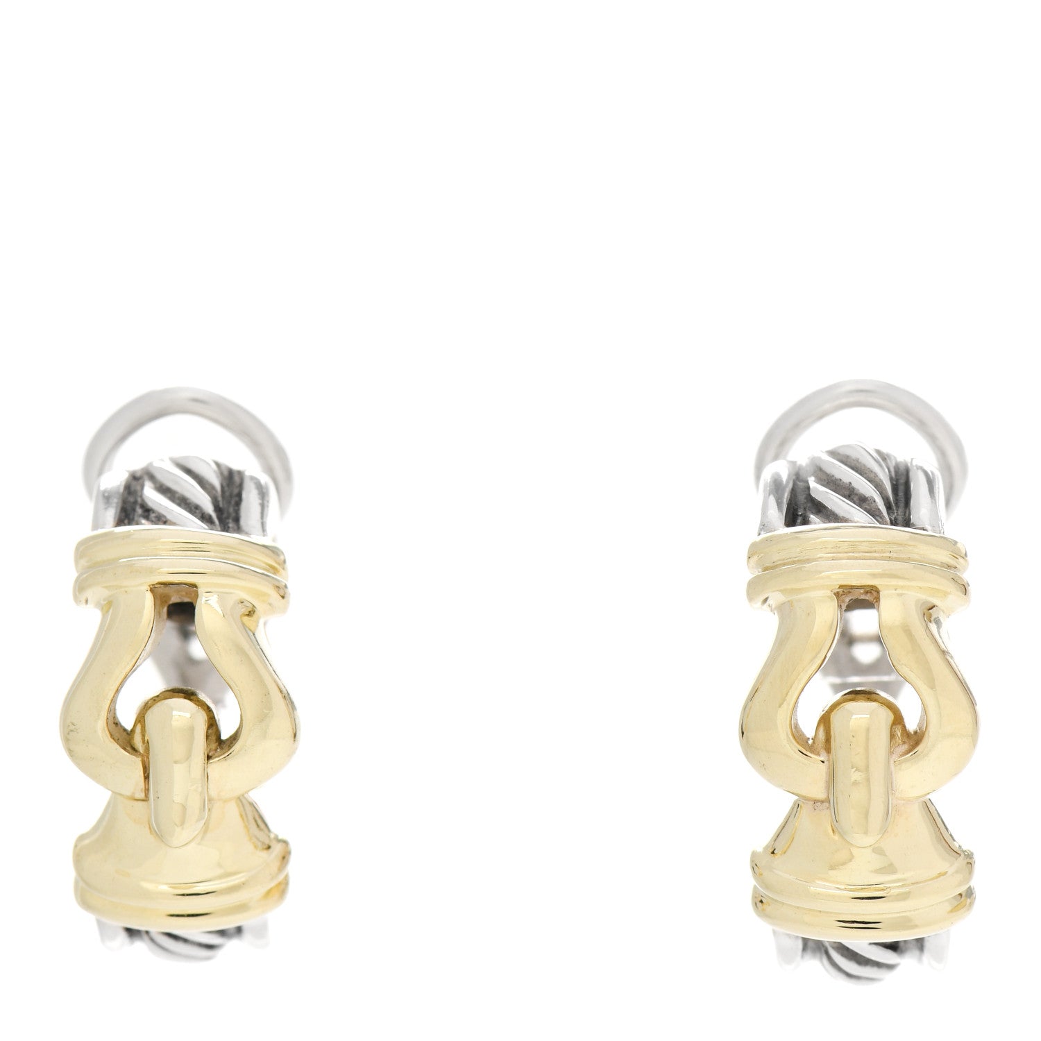 David Yurman Sterling Silver 14K Yellow Gold Buckle Earrings 1 of 4