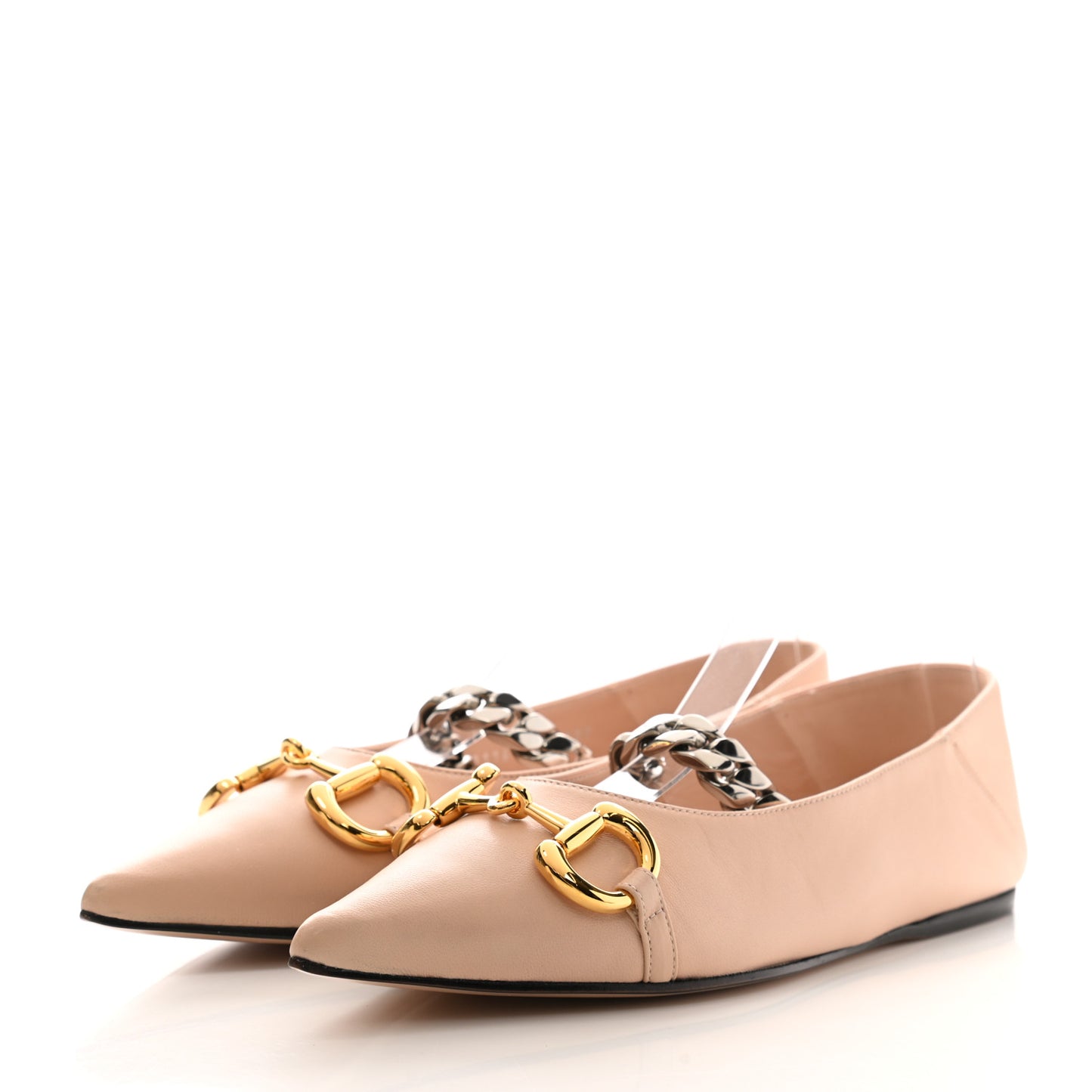 Nappa Lumiere Deva Horsebit Chain Embellished Flats 37.5 Skin Rose