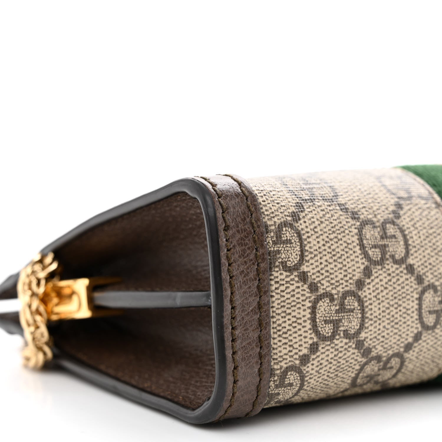 Gucci GG Supreme Monogram Textured Dollar Calfskin Web Mini Ophidia Chain Shoulder Bag Beige Ebony New Acero 9 of 11