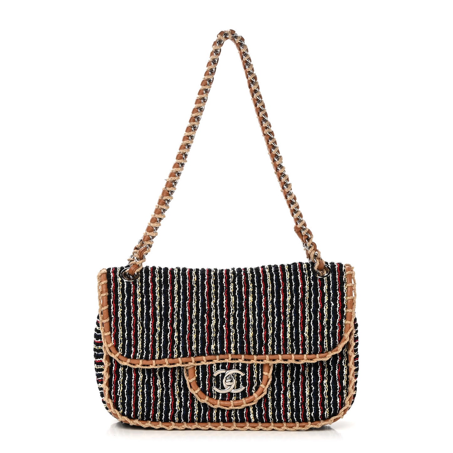 Tweed Woven Single Flap Beige Multicolor