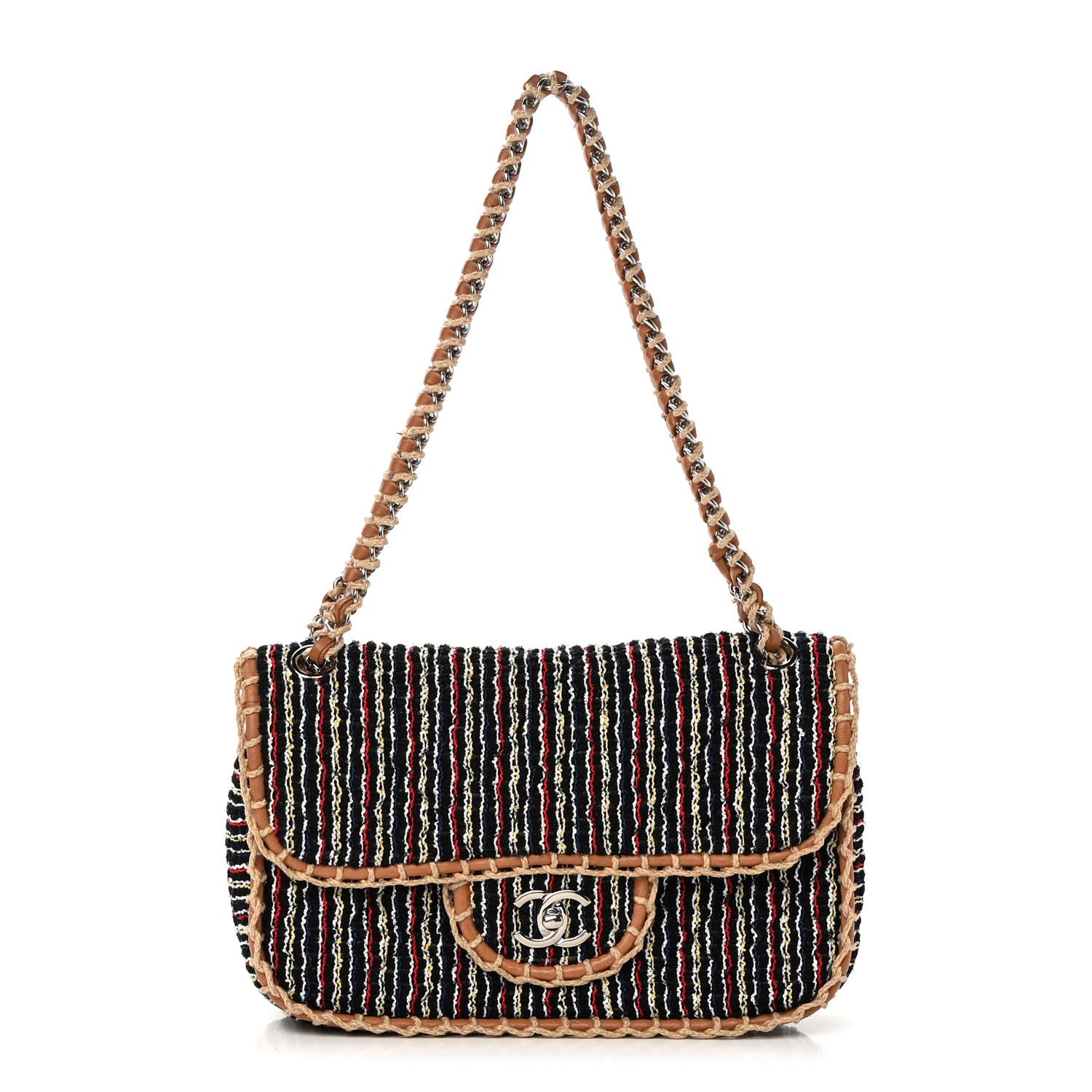 Chanel Tweed Woven Single Flap Beige Multicolor 1 of 10