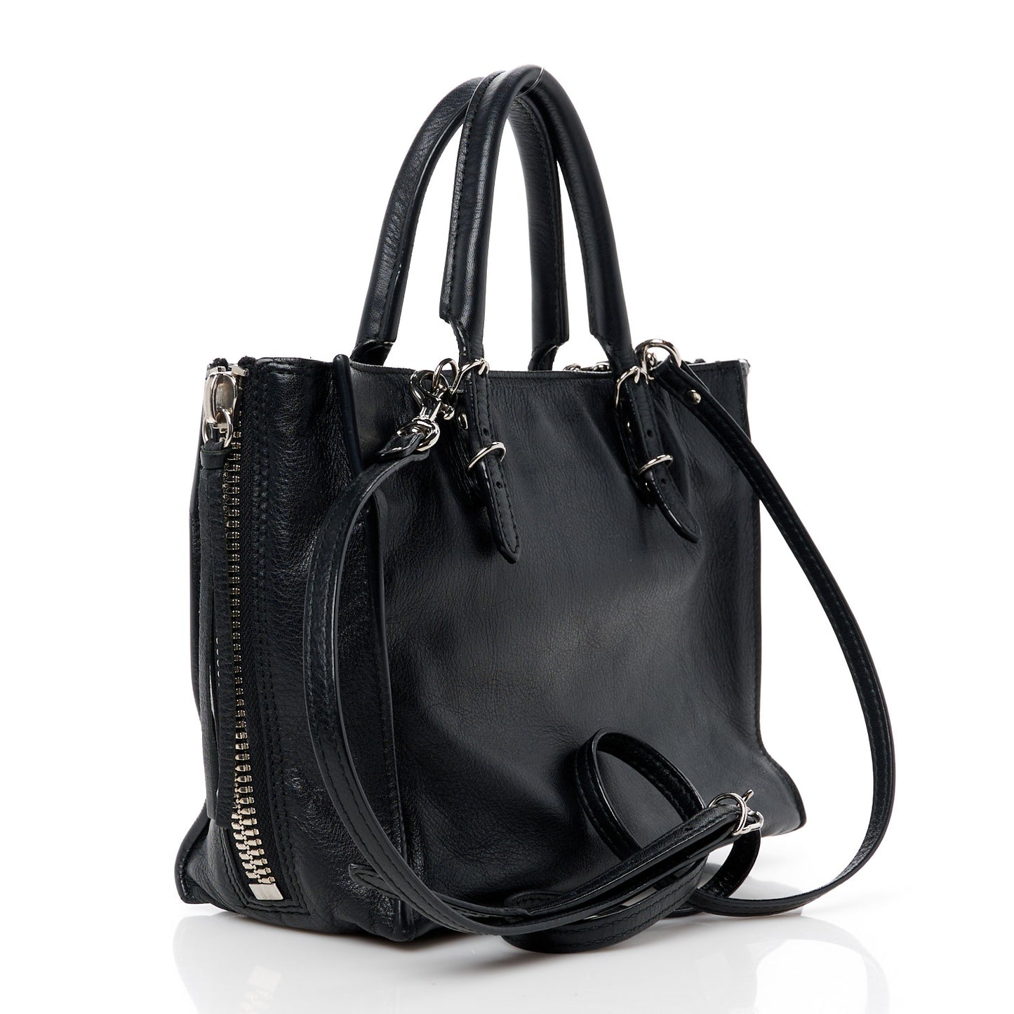 Calfskin Papier Mini A4 Zip Around Tote Black