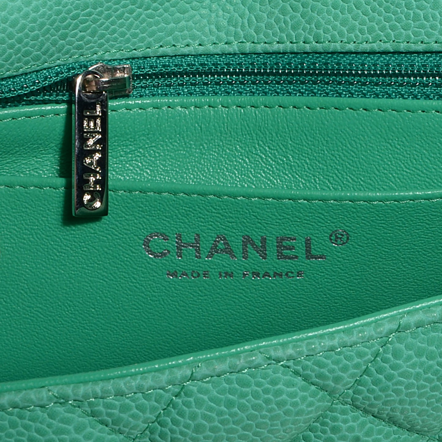 Iridescent Caviar Quilted Mini Square Flap Green