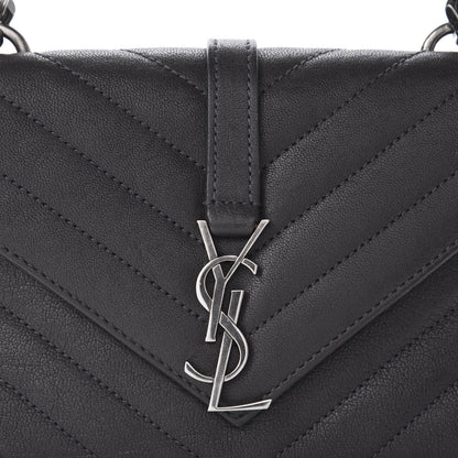Saint Laurent Sheepskin Matelasse Chevron Monogram College Chain Wallet Coal 8 of 9