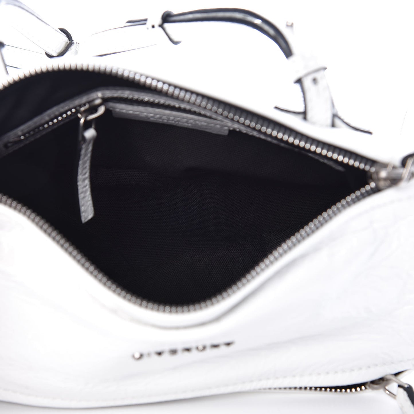 Crinkled Patent Deerskin Mini Pandora White