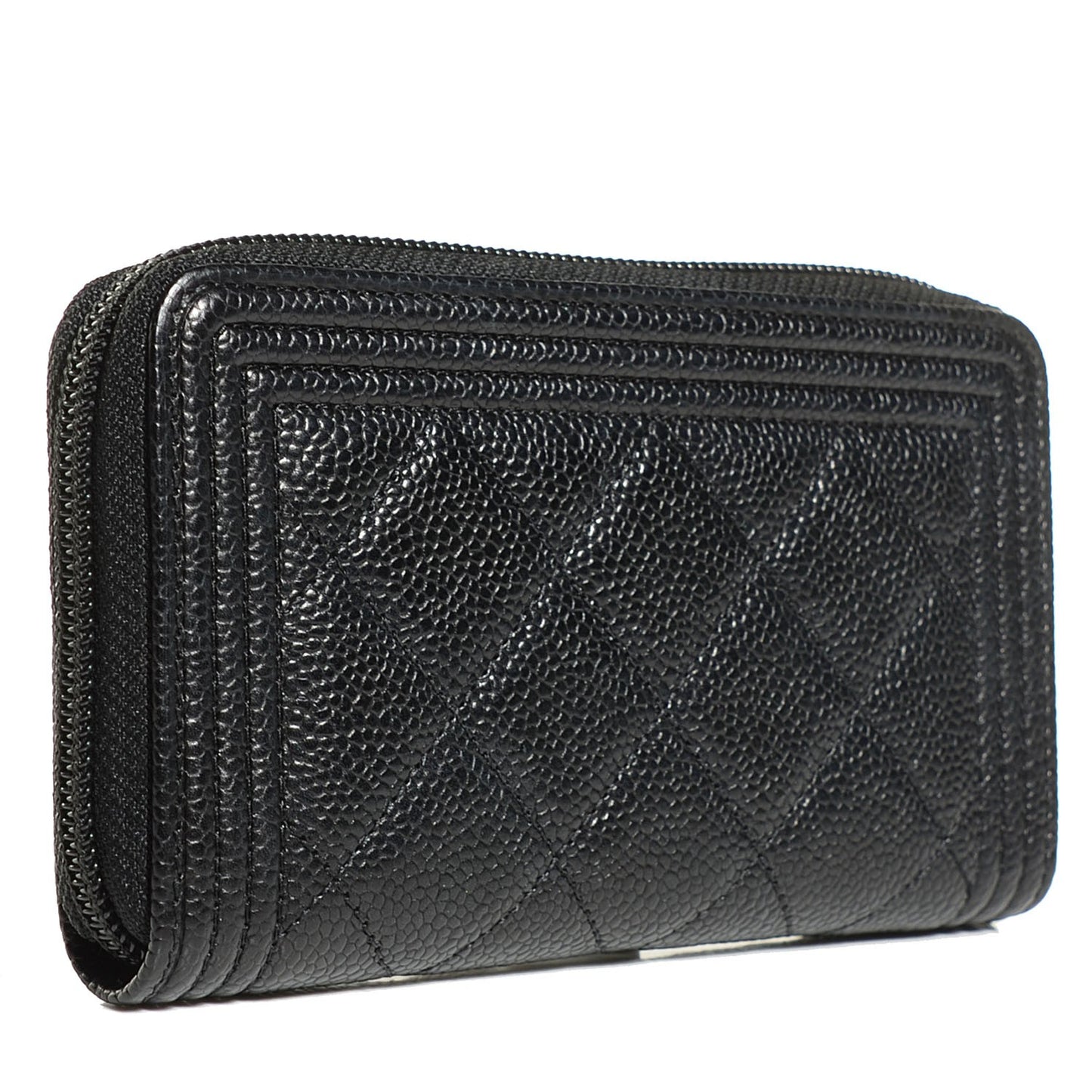 Caviar Quilted Boy Small Zip Around Wallet Black