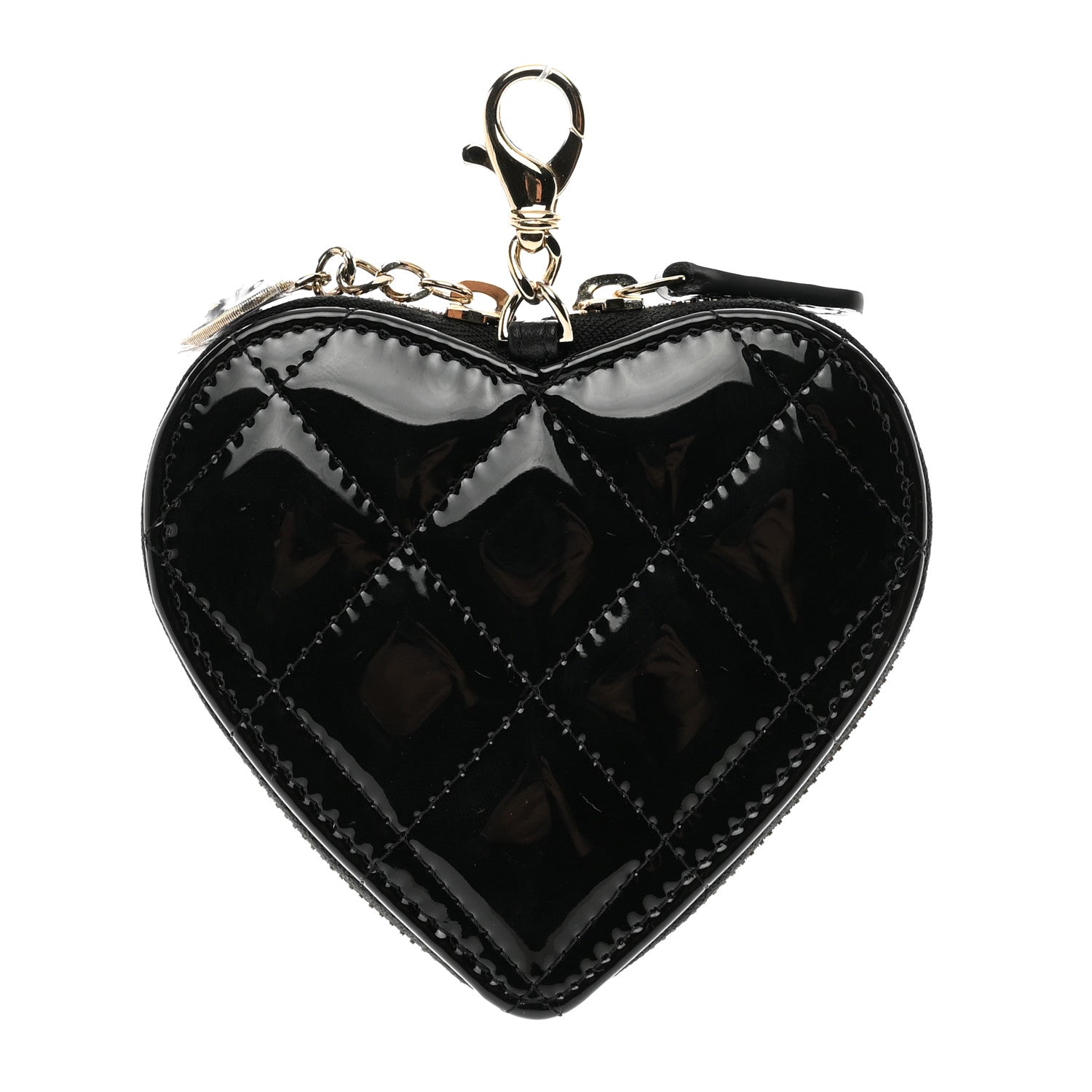 Chanel Patent Quilted Heart Zipped Coin Purse Black 3 of 7