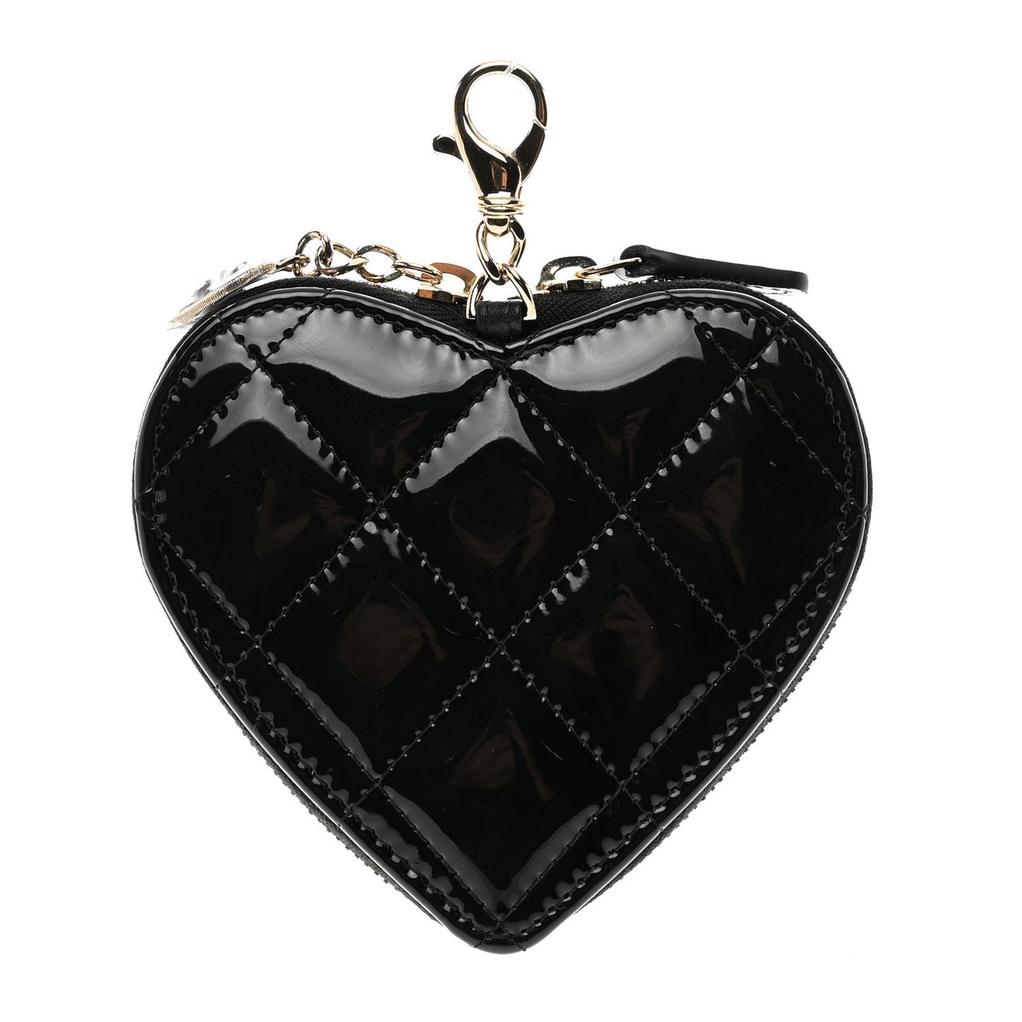Patent Quilted Heart Zipped Coin Purse Black