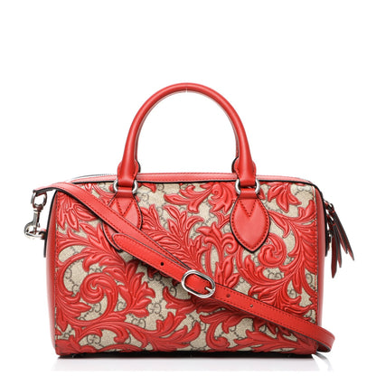Gucci GG Supreme Monogram Arabesque Small Boston Hibiscus Red 1 of 6