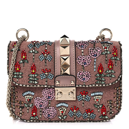 Valentino Garavani Vitello Beaded Small Glam Lock Rockstud Flap Poudre 1 of 10