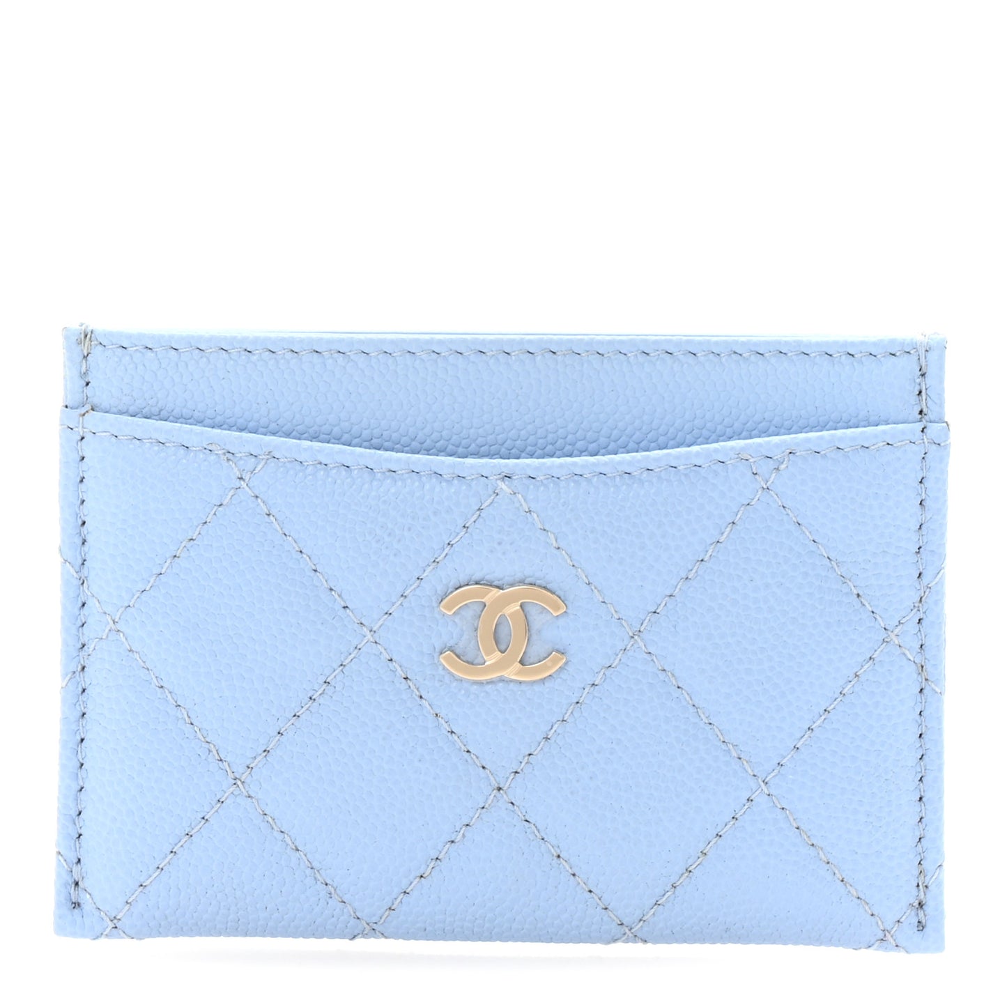 Caviar Quilted Card Holder Light Blue