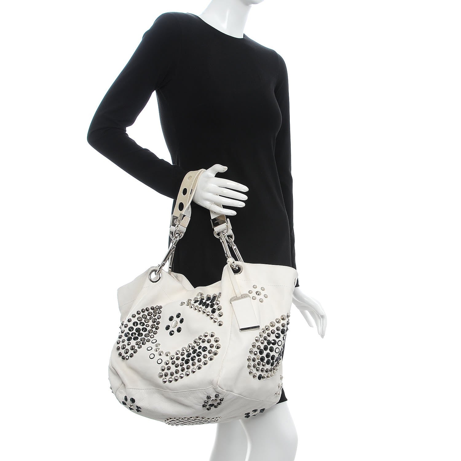 Jimmy Choo Calfskin Studded Lola Tote White 2 of 12