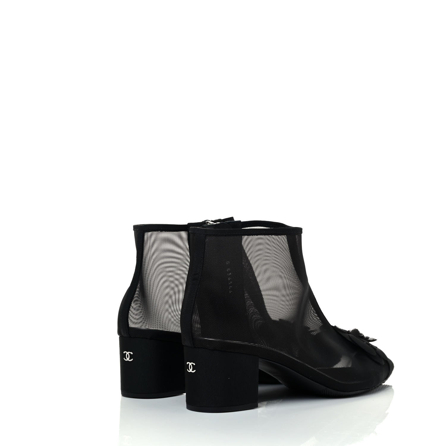 Chanel Mesh Grosgrain Camellia Short Boots 39.5 Black 4 of 8