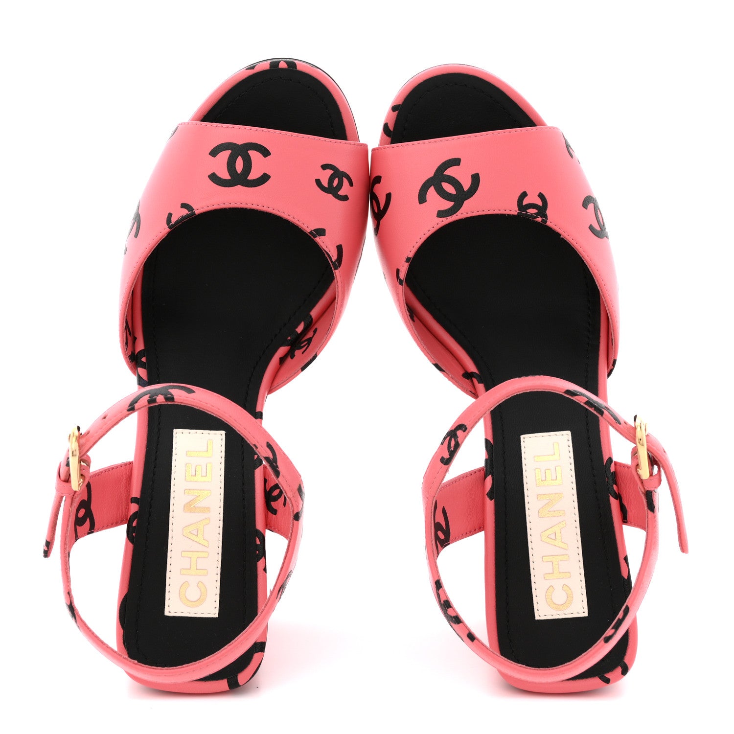 Chanel Printed Lambskin Coco Beach Sandals 37 Pink Black 2 of 11