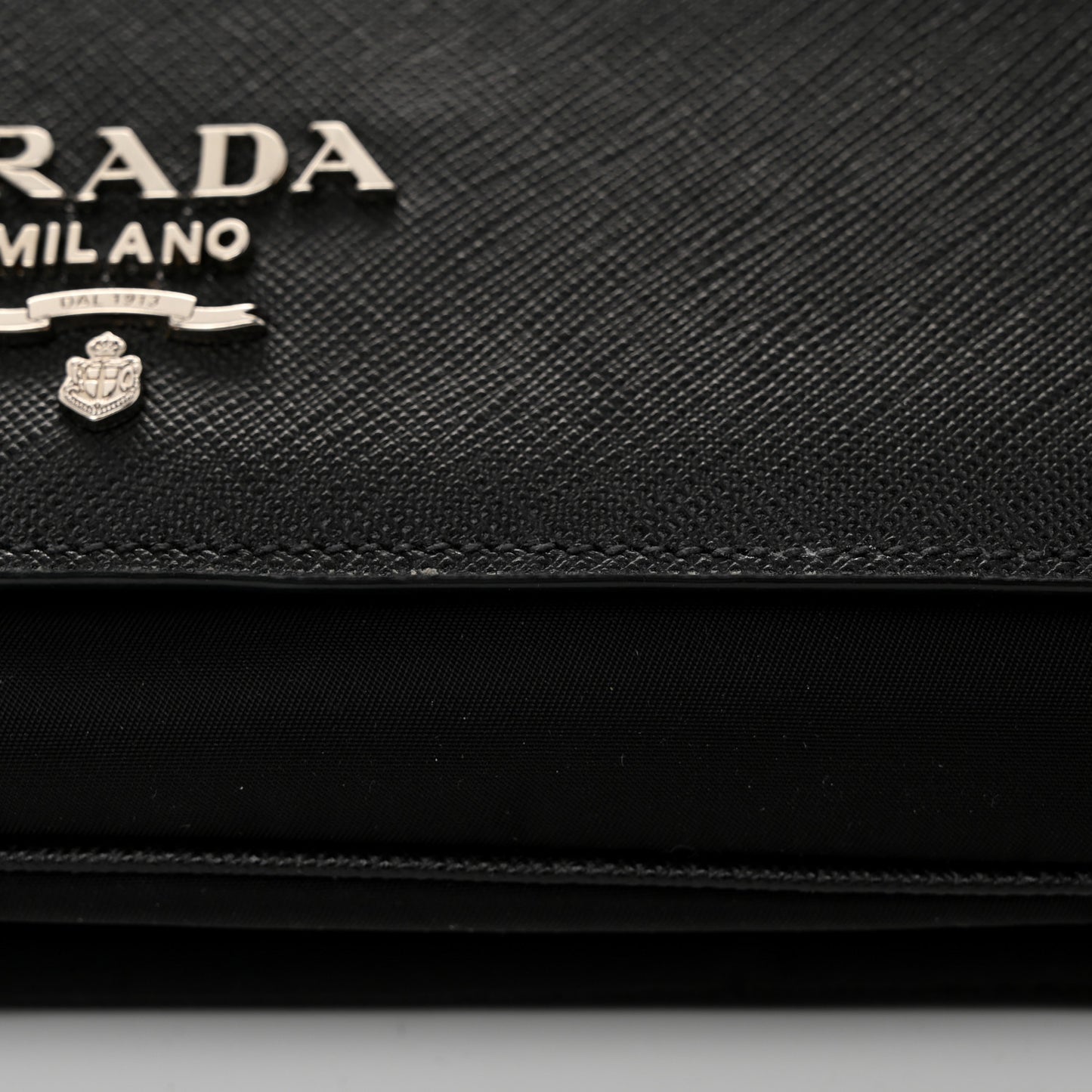Saffiano Tessuto Nylon Chain Shoulder Bag Black