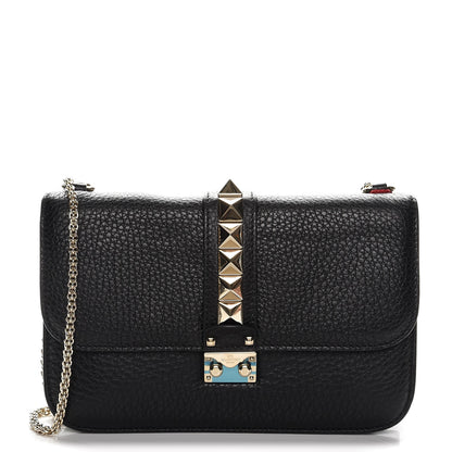Valentino Garavani Pebbled Calfskin Medium Glam Lock Rockstud Flap Black 1 of 6