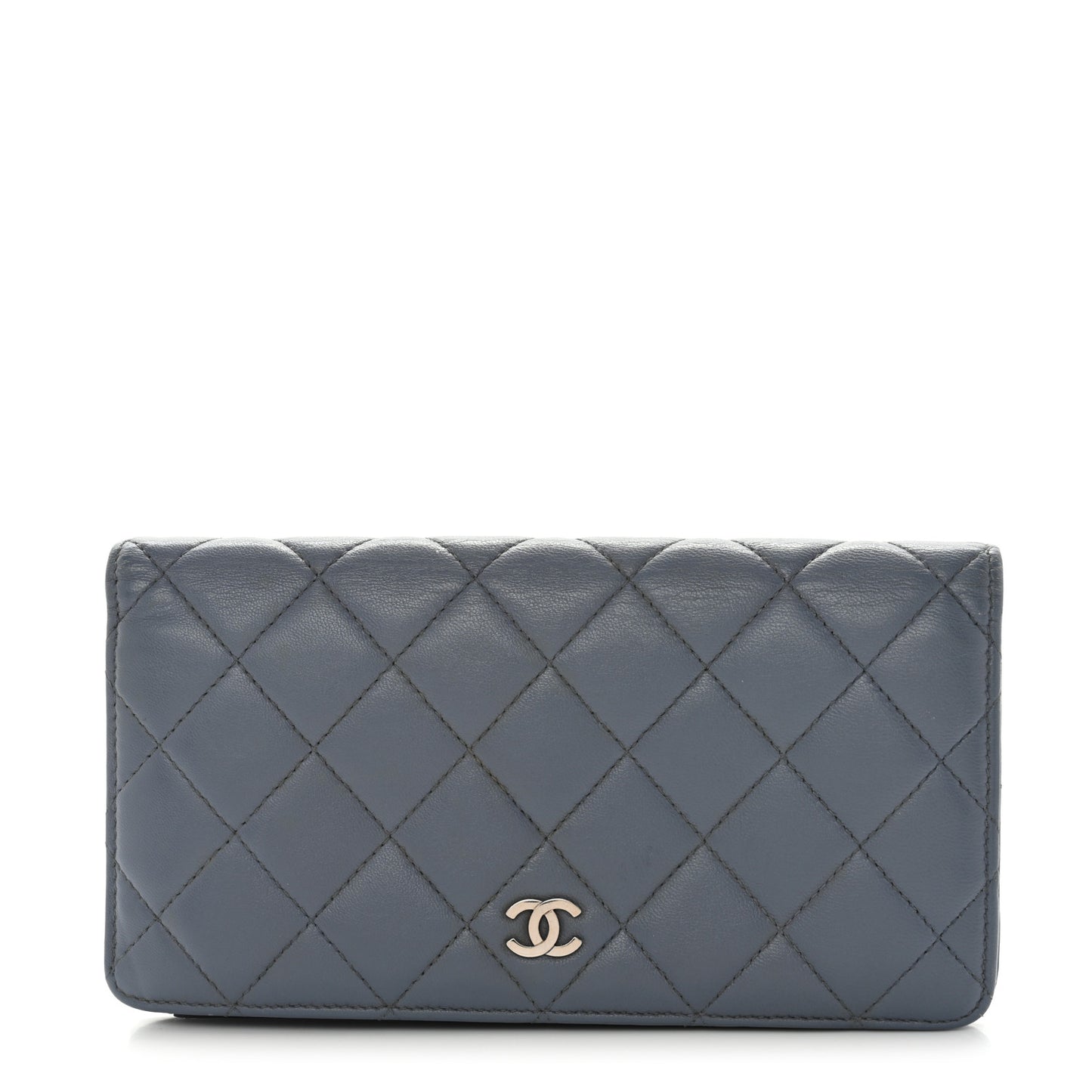 Lambskin Quilted Yen Wallet Blue