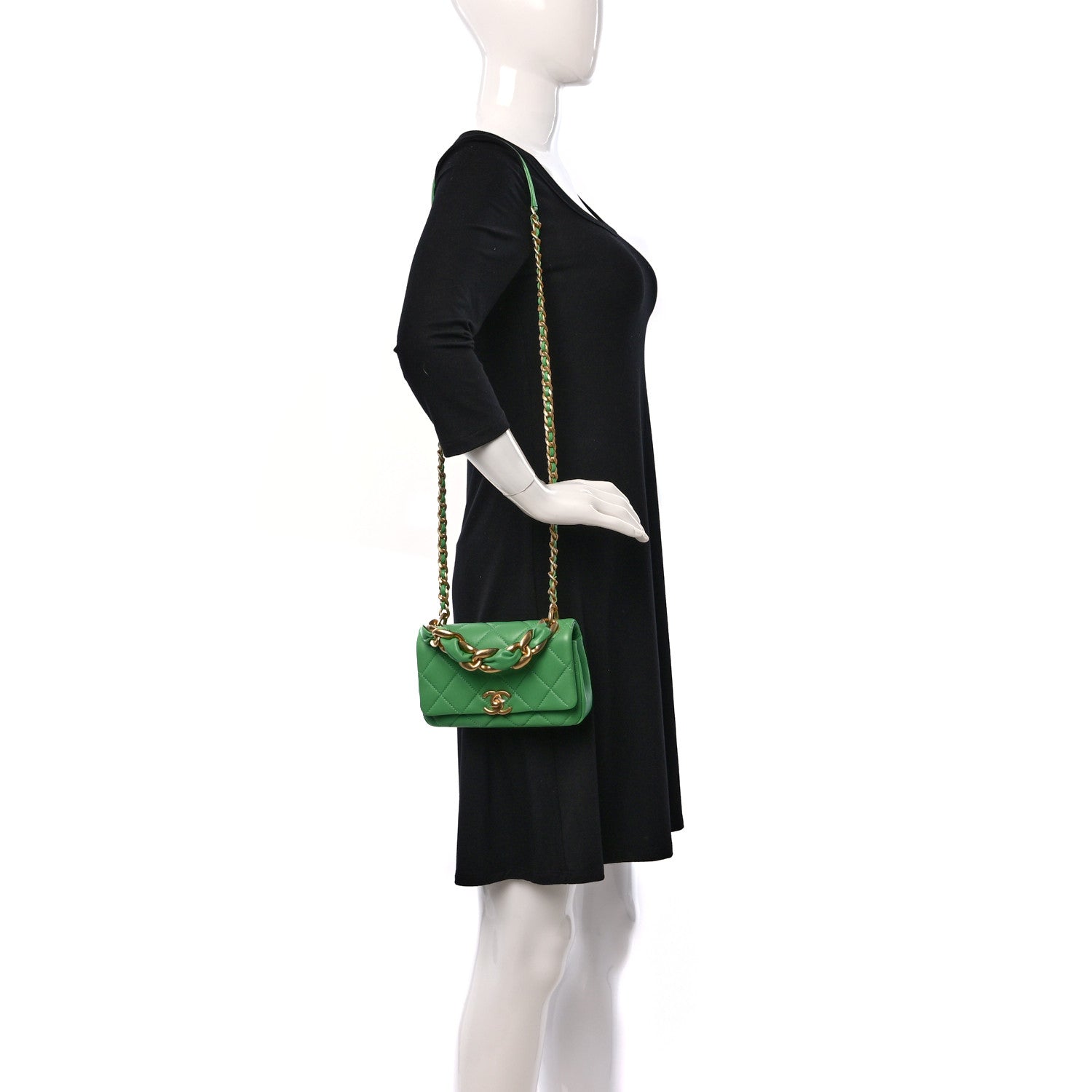 Chanel Shiny Lambskin Small Chain Is More Flap Green 2 of 9