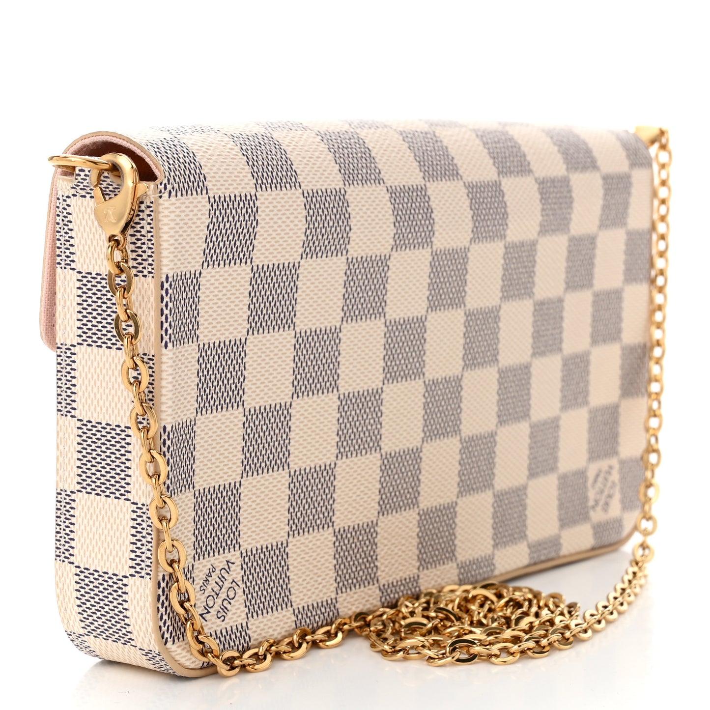 Damier Azur Pochette Felicie Chain Wallet Rose Ballerine