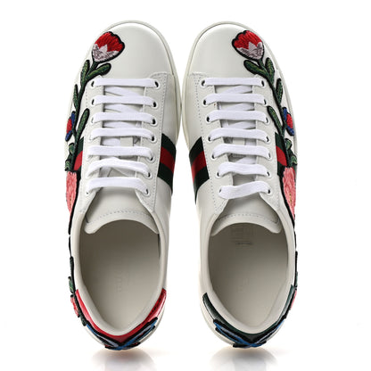 Gucci Calfskin Web Floral Embroidered Womens Ace Sneakers 37 White 2 of 10