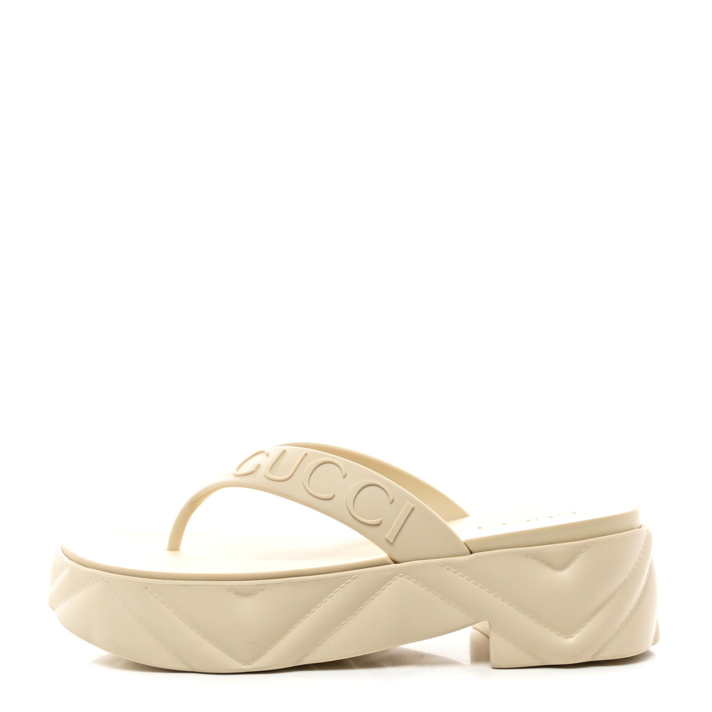 Rubber Chevron Logo Embossed Womens Thong Platform Sandals 37 White