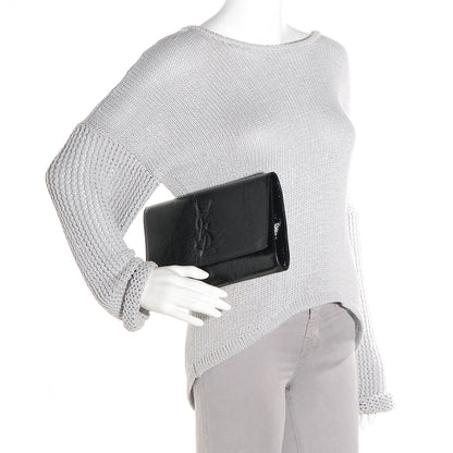 Saint Laurent Textured Patent Monogram Large Belle De Jour Clutch Black 2 of 7