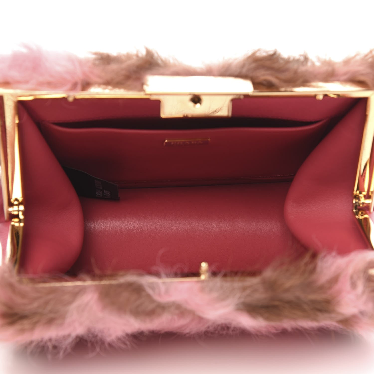 Prada Montone Shearling Fox Fur Saffiano Shoulder Bag Begonia Cammello 5 of 9