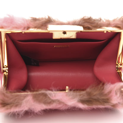 Prada Montone Shearling Fox Fur Saffiano Shoulder Bag Begonia Cammello 5 of 9