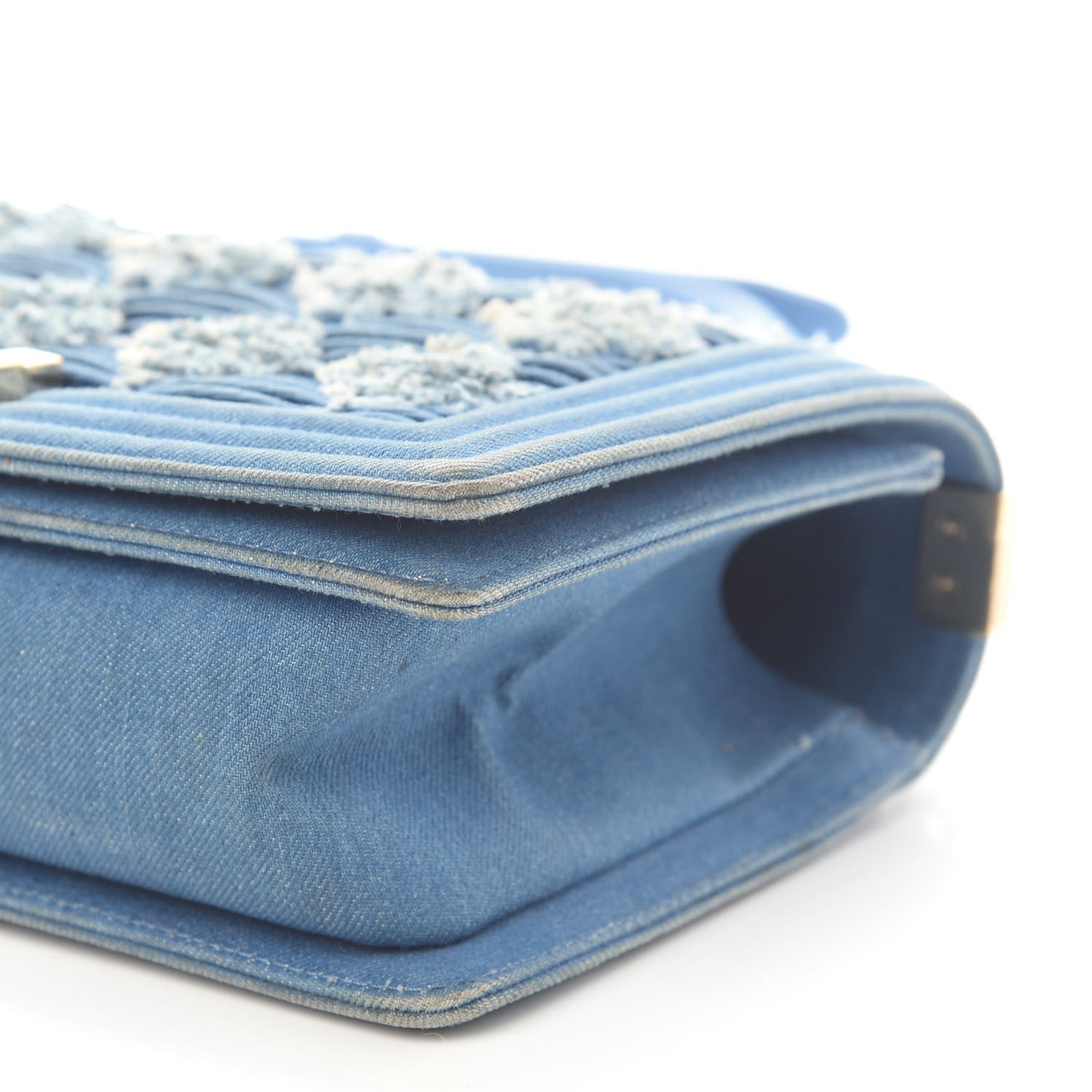 Denim Pleated Medium Boy Flap Light Blue