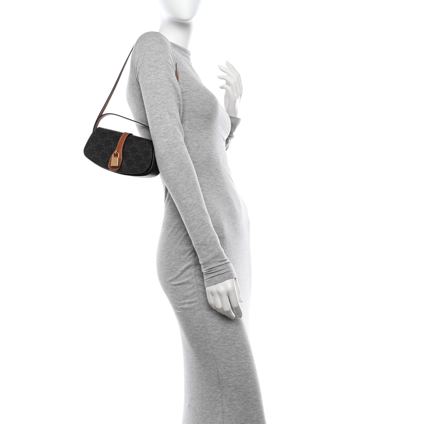 Triomphe Canvas Calfskin Tabou Clutch on Strap Tan