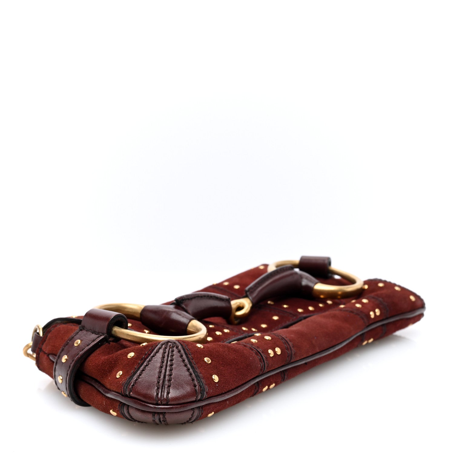Gucci Suede Studded Horsebit Clutch Bag Burgundy 4 of 10