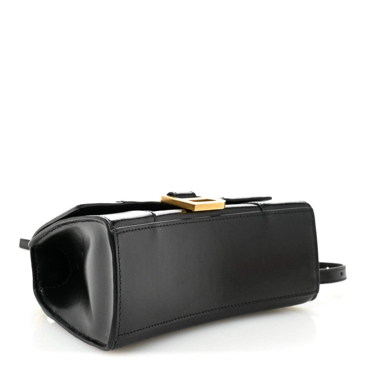 Shiny Box Calfskin Hourglass Top Handle Bag XS Black