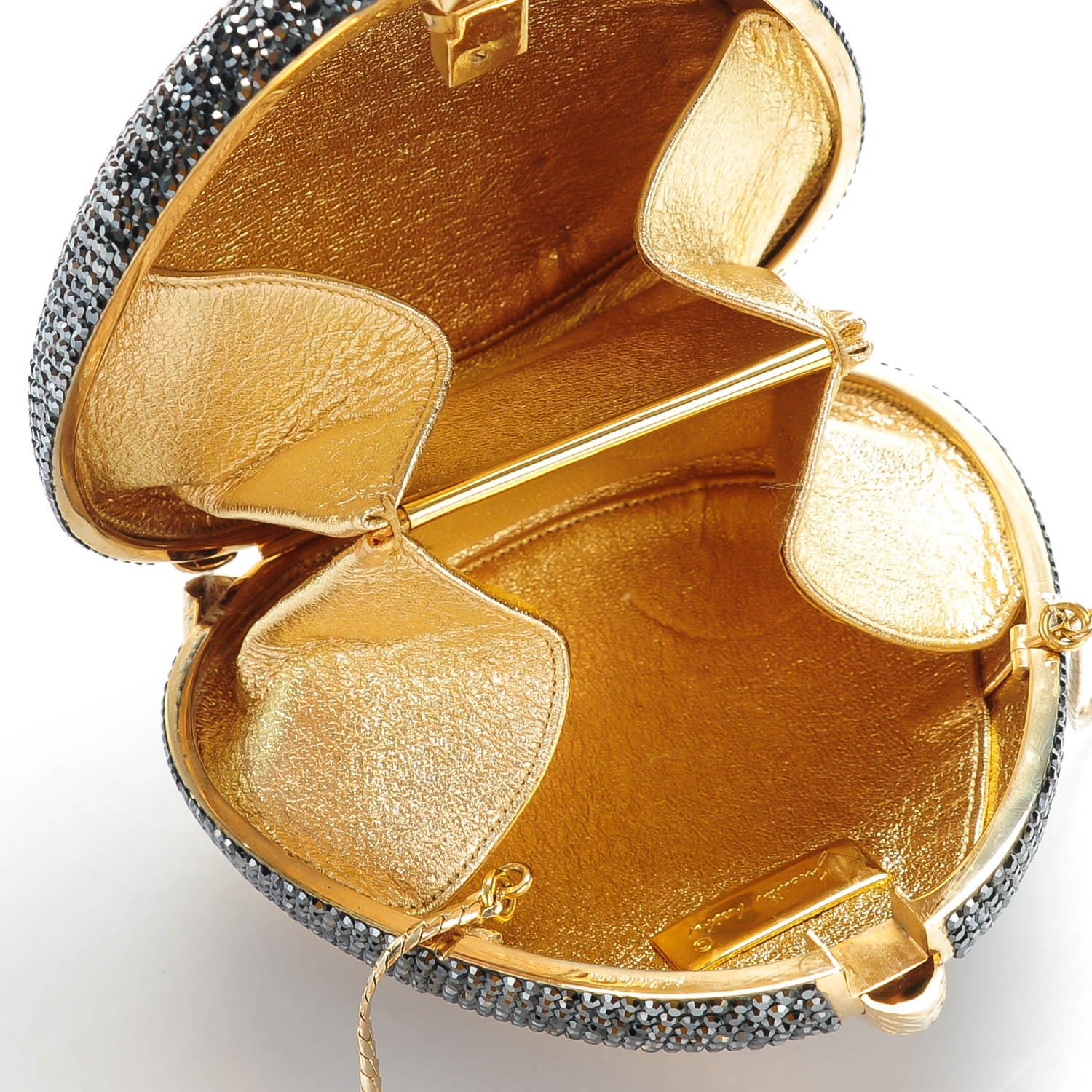 Judith Leiber Swarovski Crystal Snake Minaudiere Box Clutch Gold Black 5 of 7