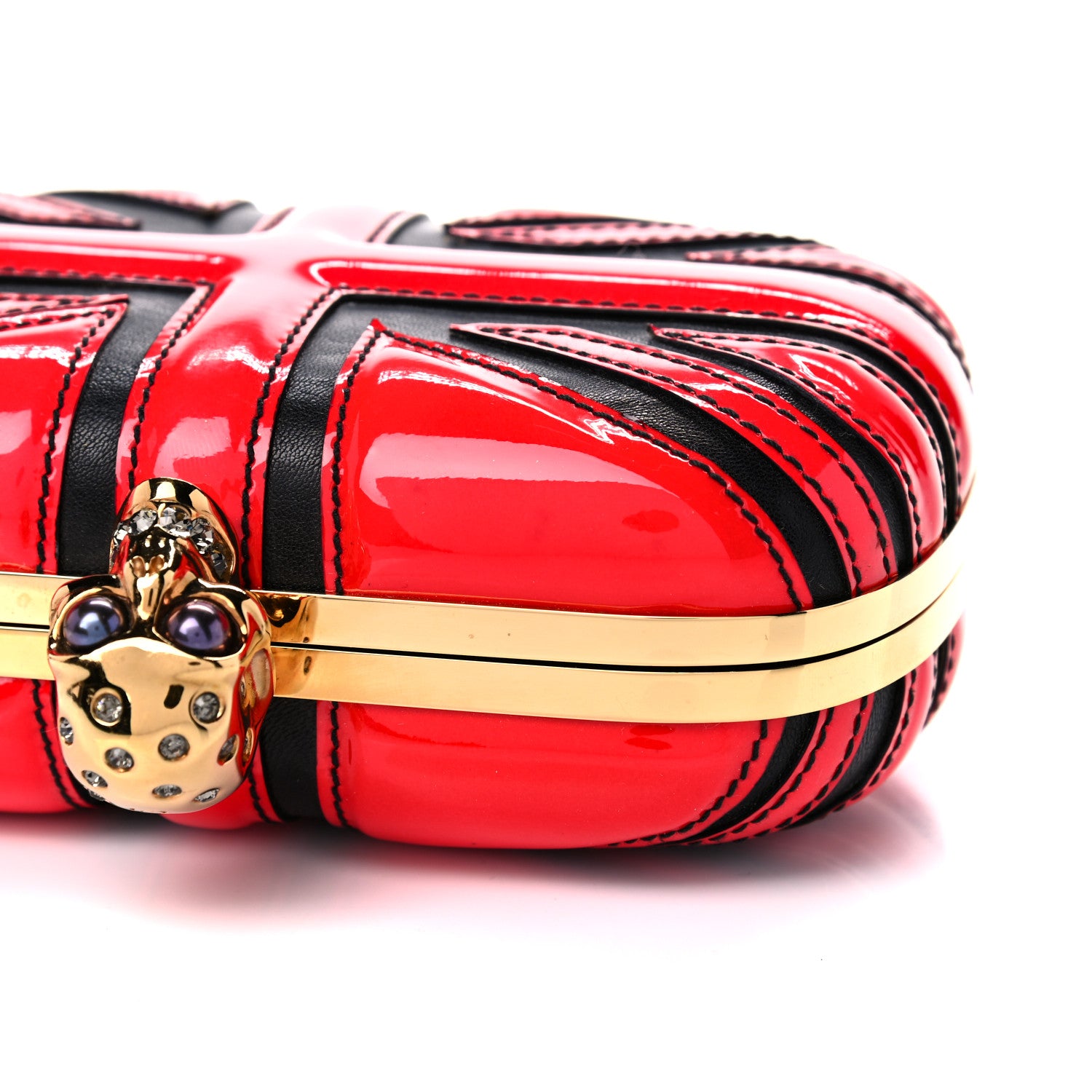 Alexander McQueen Patent Calfskin Britannia Skull Box Clutch Red Black 12 of 18