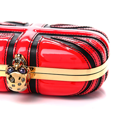 Alexander McQueen Patent Calfskin Britannia Skull Box Clutch Red Black 12 of 18
