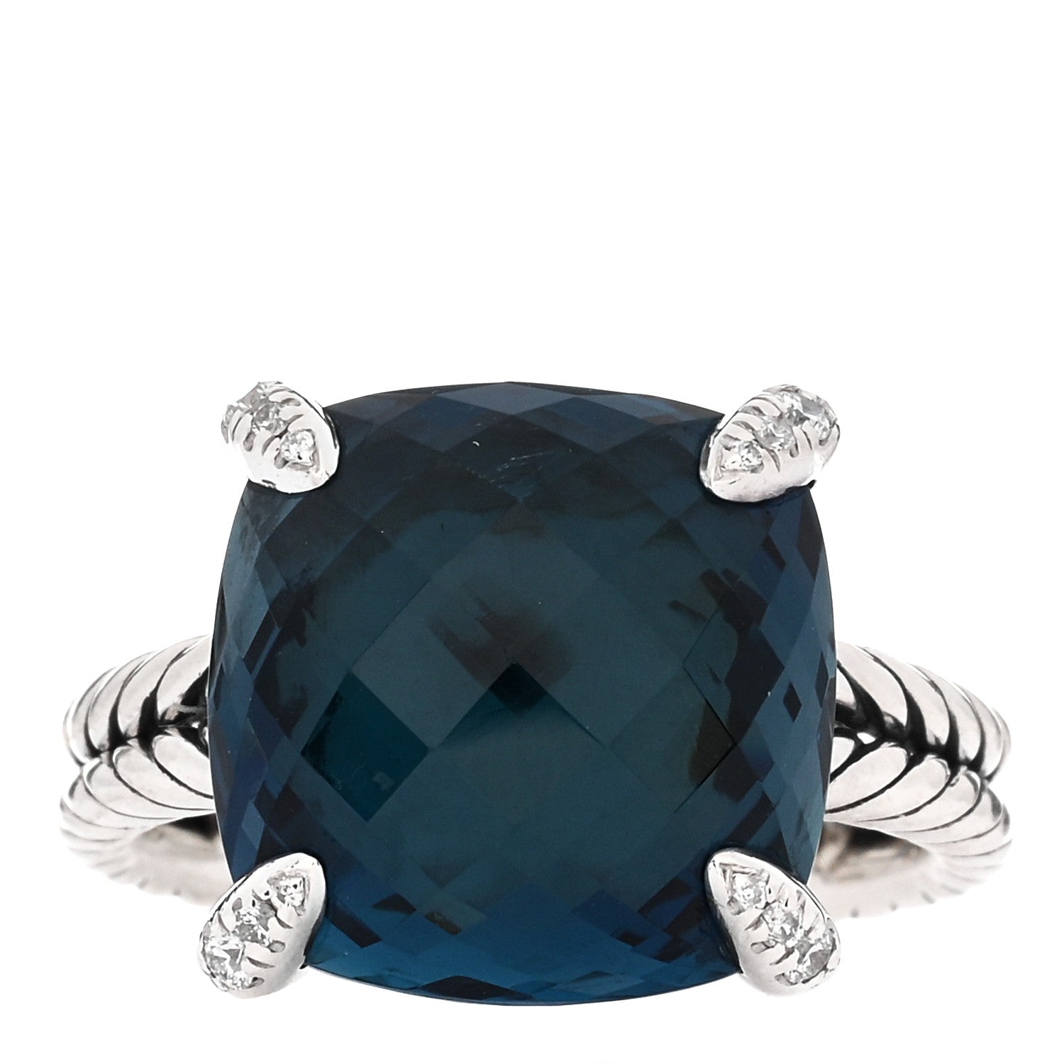 David Yurman Sterling Silver Diamond Hampton Blue Topaz 14mm Chatelaine Ring 52 6 1 of 6