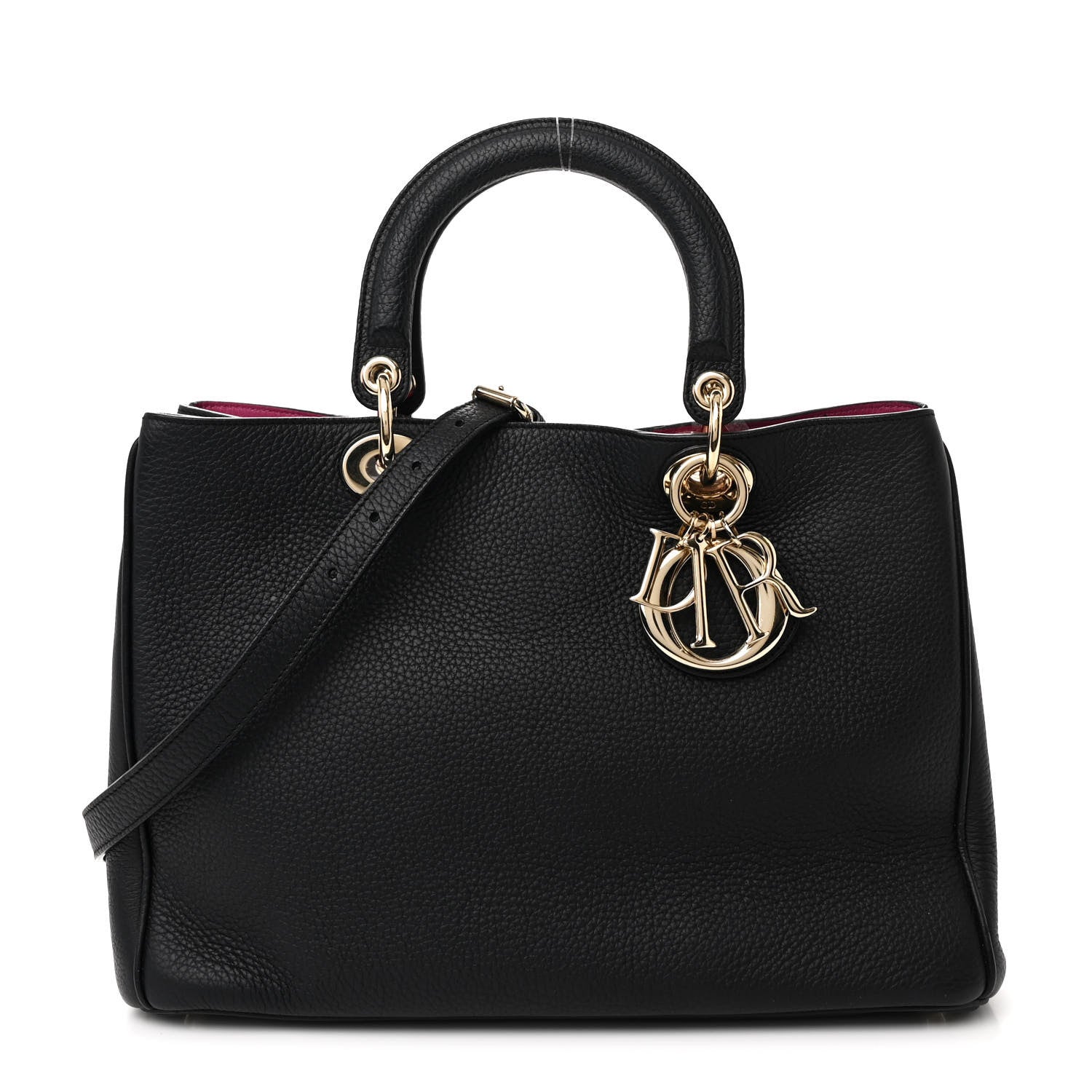 Christian Dior Bullcalf Medium Diorissimo Tote Black Rose Indien 1 of 11