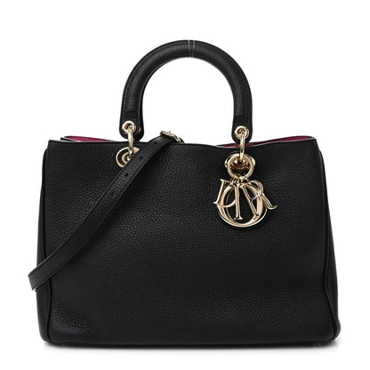 Christian Dior Bullcalf Medium Diorissimo Tote Black Rose Indien 1 of 11