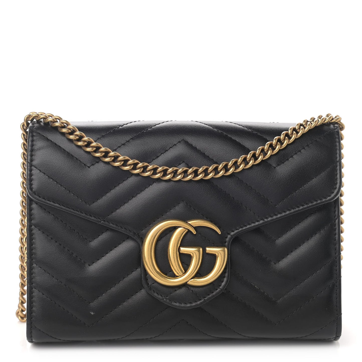 Calfskin Matelasse GG Marmont Chain Wallet Black