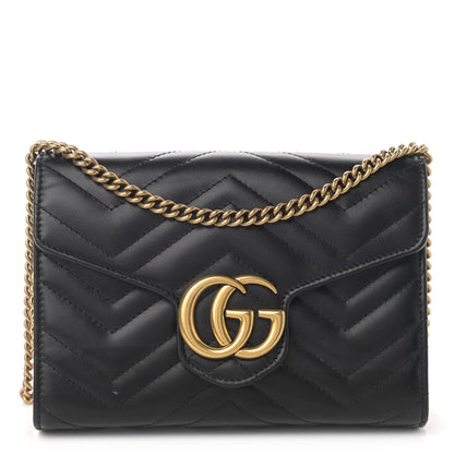Gucci Calfskin Matelasse GG Marmont Chain Wallet Black 1 of 12