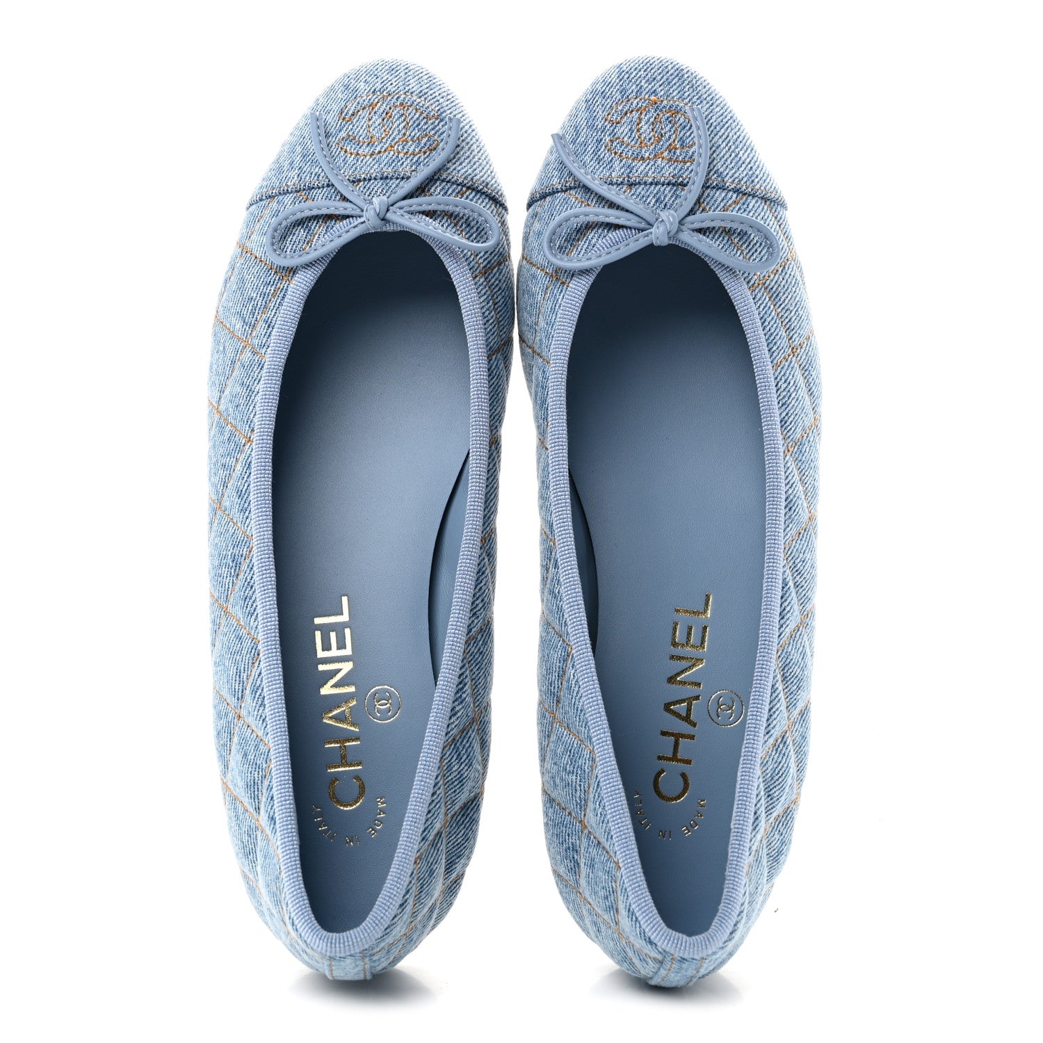 Chanel Denim Quilted CC Cap Toe Ballerina Flats 36.5 Light Blue 2 of 10