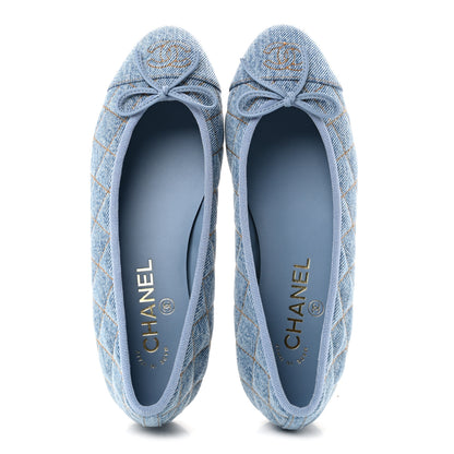 Chanel Denim Quilted CC Cap Toe Ballerina Flats 36.5 Light Blue 2 of 10
